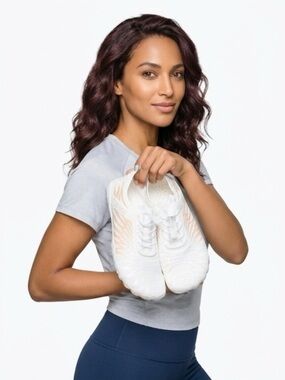Lightweight Women's White & Pink Knit Slip-On Sneakers
